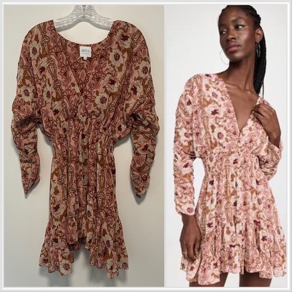 Misa Los Angeles Chiara San Lorenzo Flora Pink Floral Chiffon Mini Dress M - Picture 1 of 12